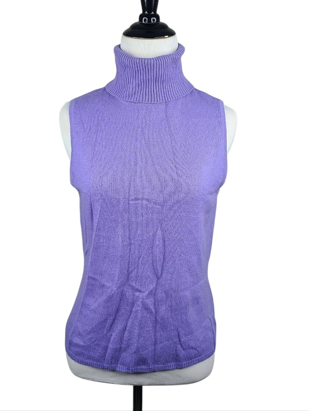 Valerie Stevens Purple 2-Ply Cashmere Turtleneck Sweater Vest Women's Size Large